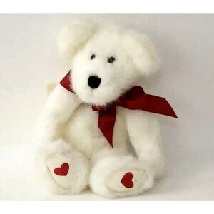Boyds Valerie B Bearhugs White Plush Bear 10" Tall Red Bow Heart Paws